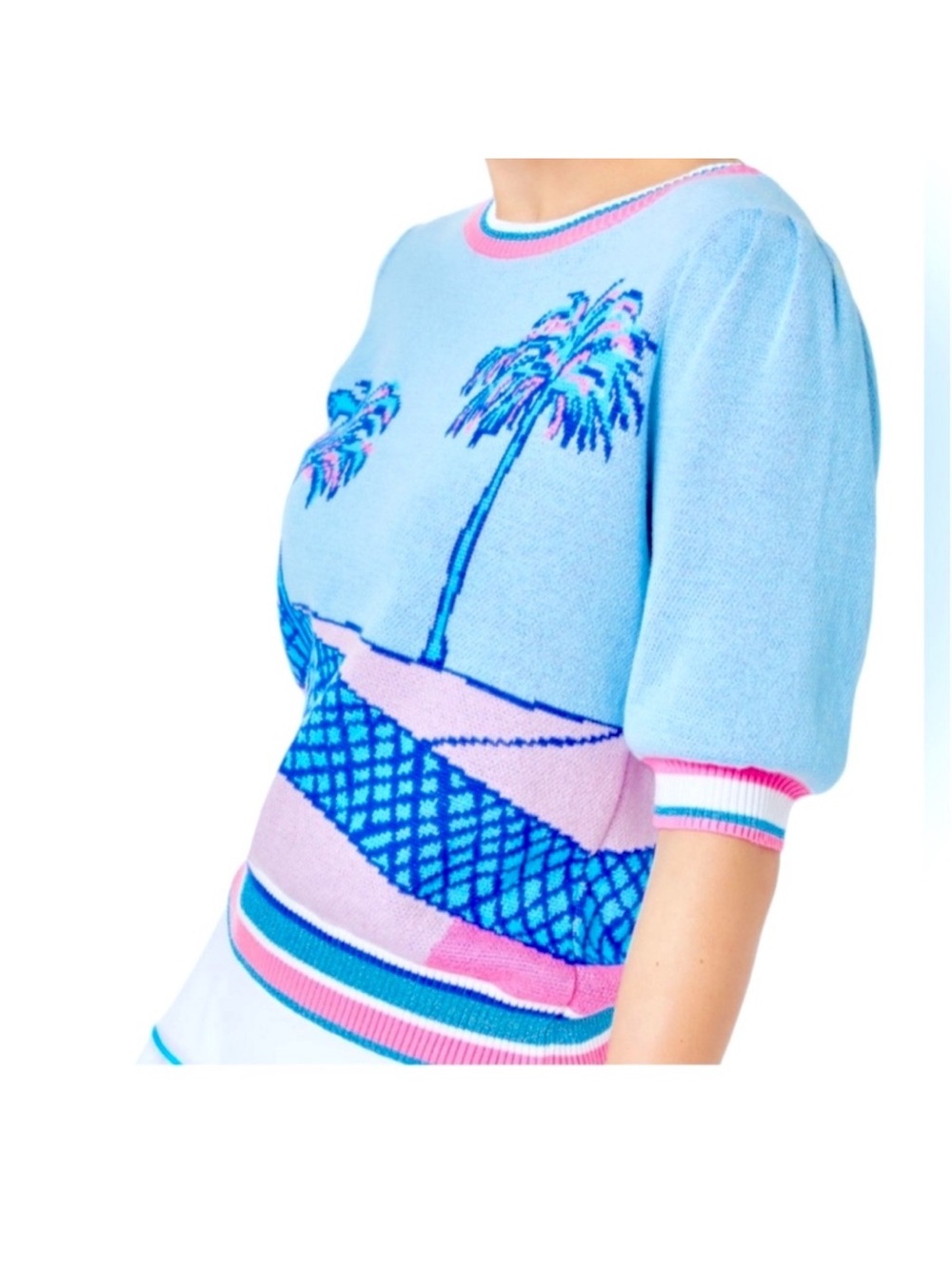 Lilly Pulitzer Short Sleeve Tennis Graphic Sweater Palm Tree..Size Med